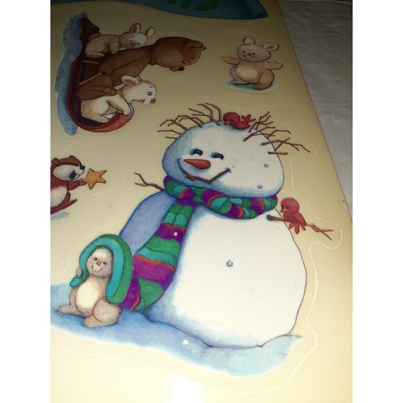 Vtg Santa Vinyl Window Clings Cuddle Chums Current Inc Snowmen Critters - Picture 2 of 6